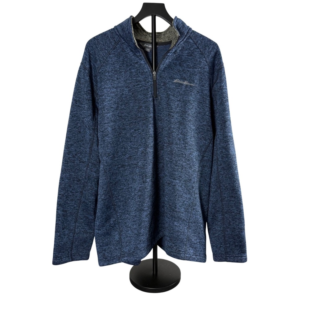 Eddie Bauer Mens Blue Marl Quarter Zip Fleece Pullover Sweater Mock Neck XL‎